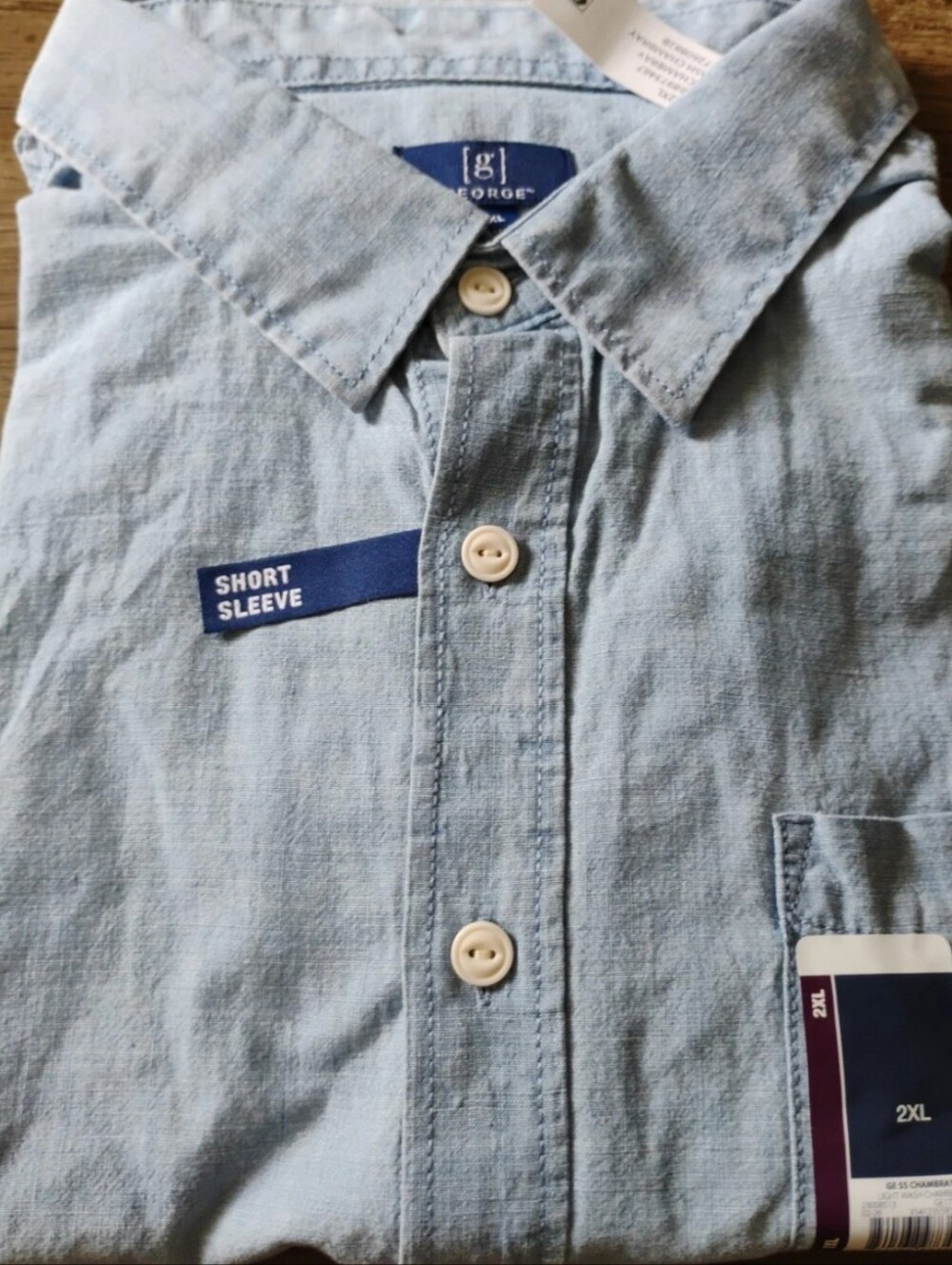 George- Mens Short Sleeve Chambray Button Down Shirt